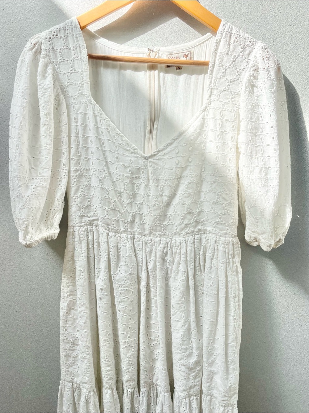 Mille Maja White Eyelet Tiered Maxi Dress with Puff Sleeves, Women's Small, $354 - Picture 8 of 12
